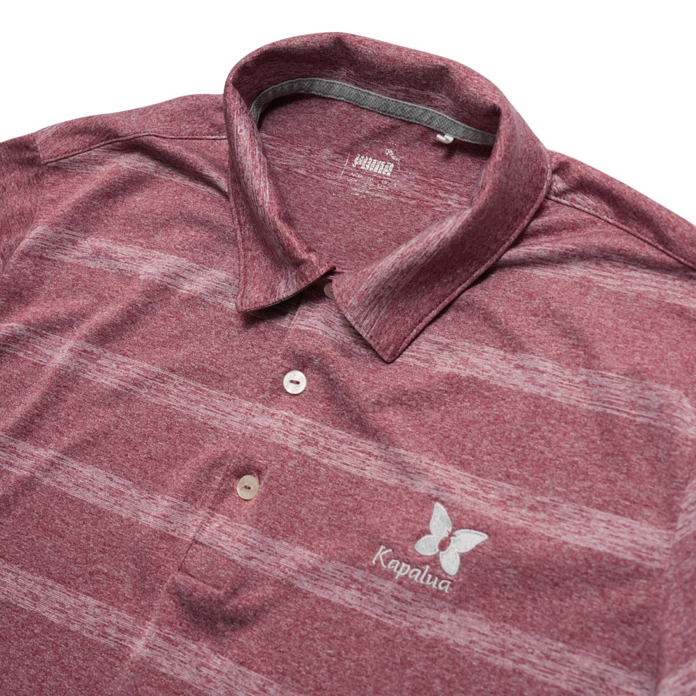 Puma Polo Shirt Mens Medium Red Kapalua Troon Golf Logo Striped